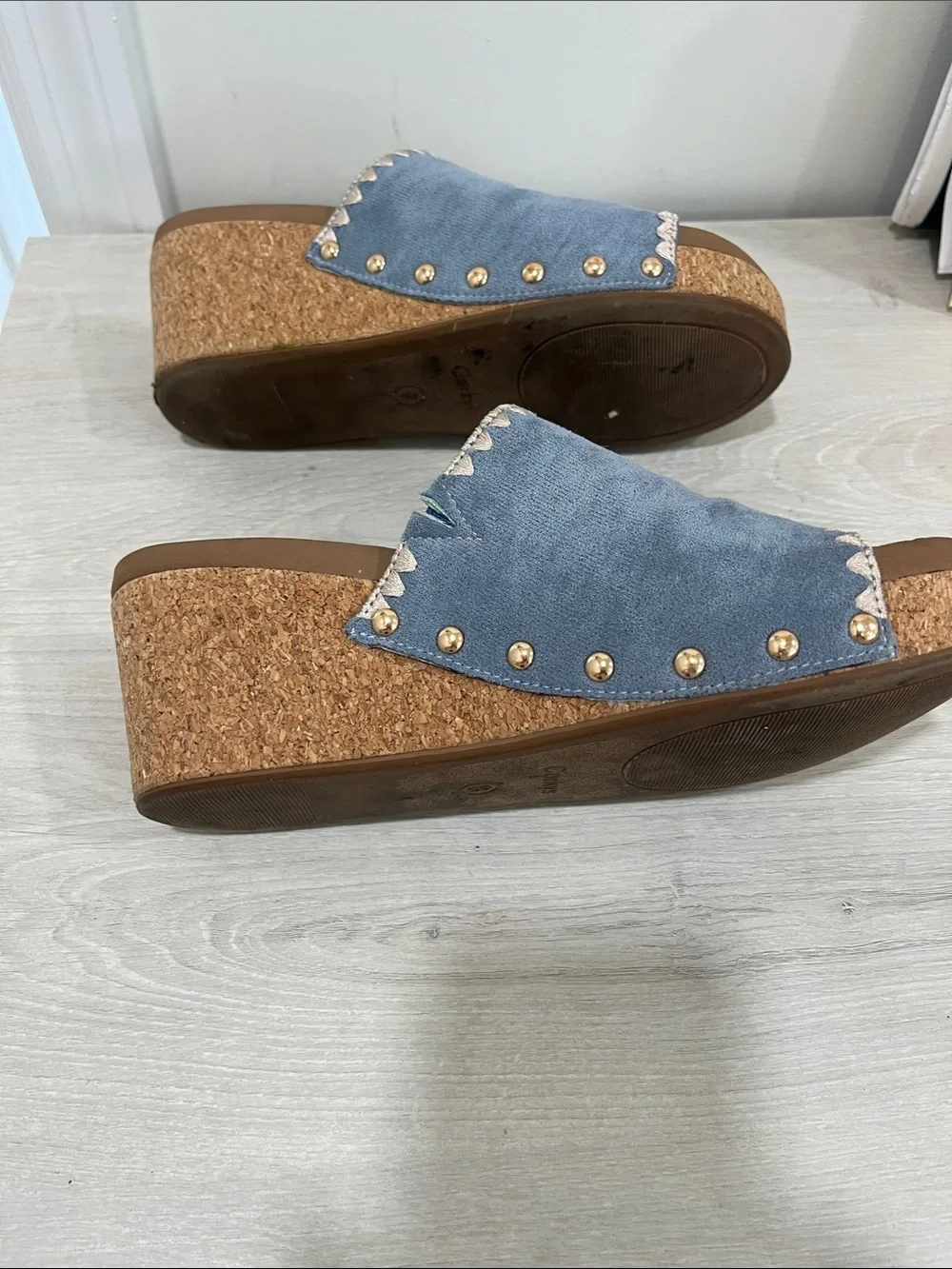 Corkys Powder Blue Suede Slide Mules - Picture 3 of 3
